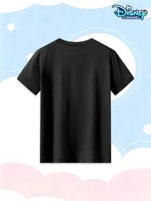 2026 Where The Magic Begins Girls' Disney Short-Sleeve T-Shirt, Minnie Mouse Polka Dot Bow Print, Castle Fireworks Background, Round Neck Top, Suitable For Daily School, Outings, And Casual Wear. Simple Design, Pairs With Various Bottoms. - màu đen - Xem 2