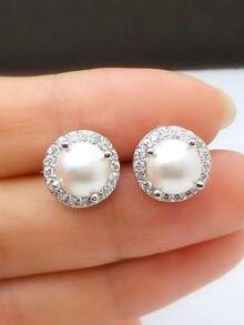 1 Đôi bông tai hình giọt nước thanh lịch đính đá Cubic Zirconia và ngọc trai giả, thích hợp làm quà tặng cho nữ nhân dịp Lễ Tình nhân, đám cưới, lễ đính hôn, kỷ niệm, tiệc tùng, quà tặng cho mẹ, Ngày của Mẹ. - Bạc - Xem 22