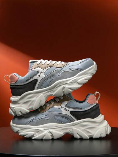 男士时尚多色皮革网布系带厚底运动鞋，四季皆宜，适合日常通勤、户外活动，柔软舒适的休闲运动鞋