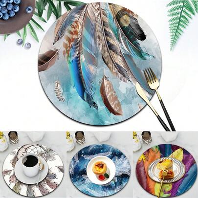 Almohadilla de aislamiento antideslizante de doble cara, resistente al calor, posavasos, salvamanteles, alfombrilla para secar platos de cocina, lavable, para mesa de comedor y cocina, con diseño de plumas