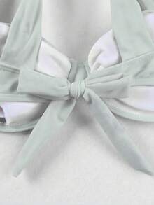 New Arrival Spring/Summer Vacation Beach Party Pale Blue Elegant Sexy 3-Piece Bikini Set: Underwire Bandeau Top + Ombre Print Maxi Skirt - Multicolor - View 5