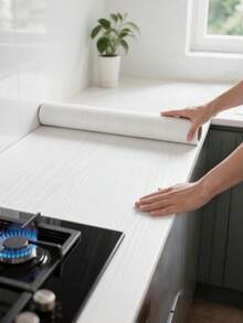 1卷黑白经典木纹贴纸，自粘式高品质壁纸，适用于厨房台面、橱柜、桌子、墙面翻新，光面防油墙贴 - 白木紋 - 查看 3