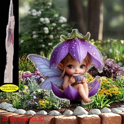 Spring & Summer Limited: 2D Flat, 2D Flat Printing, Flower Fairy, Acrylic Garden Stake, Garden Decor Sign, Suitable For Outdoor Pot, Lawn, Patio, Garden Art, Friend Gift, Spring & Summer Decor, 2D Flat