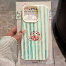 1个TPU材质蓝绿色海洋螃蟹条纹图案手机壳，兼容苹果17 Pro Max/17/16 Pro Max/15/13/12/11、S20 FE/A15/S24/A55、Note 11/12/13 Pro，全包防震软壳保护套，国际版，非国内版 - 白色 - 查看 1