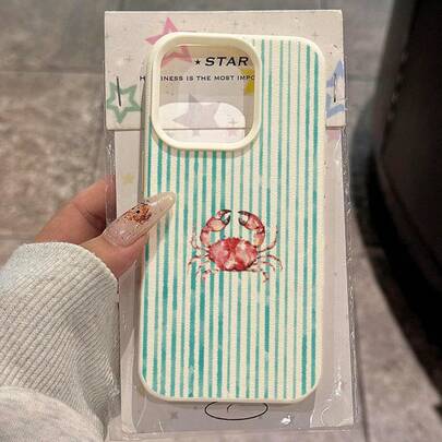 1 chiếc ốp lưng điện thoại bằng chất liệu TPU, họa tiết sọc cua biển xanh lục, tương thích với Apple 17 Pro Max/17/16 Pro Max/15/13/12/11, S20 FE/A15/S24/A55, Note 11/12/13 Pro, ốp bảo vệ toàn thân chống sốc, mềm mại, phiên bản quốc tế, không phải phiên bản nội địa.