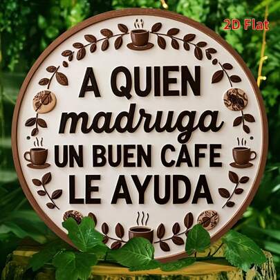 Biển hiệu và bảng trang trí phẳng 2D kiểu cổ điển bằng kim loại tròn - "A Quien Mauga Un Buen Cafe Le Ayuda" (Ai muốn một ly cà phê ngon thì sẽ có được) - Trang trí tường với câu nói truyền cảm hứng tiếng Tây Ban Nha, phù hợp cho nhà ở, trang trại, quán cà phê hoặc quầy cà phê, kích thước 7.8x7.8 inch, thiết kế nghệ thuật sắt mộc mạc với hình minh họa tách cà phê, trang trí quầy cà phê, phẳng 2D, hoàn hảo cho trang trí Halloween/Mùa thu.