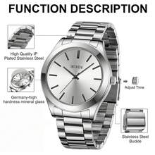 BIDEN 1件装 时尚简约男士手表 超薄钢带 防水石英商务腕表 - 銀色 - 查看 7