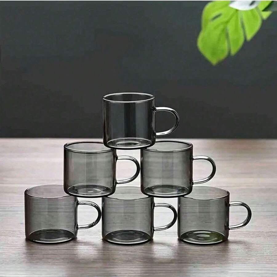 2/4/6/12pcs 100ml Smoked Black Glass Small Water Cups, High-Quality Mini Coffee Cups, Portable Office Tea Cups, Home Breakfast Milk Cups, Transparent Glass Cups, Heat-Resistant Lead-Free Water Cups, Concentrated Coffee Cups, Guest Tea Cups, Elegant Desktop Small Cups - Black - View 1