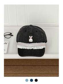 Mũ lưỡi trai mềm mại, vành cong, thêu nơ 3D, kiểu dáng bóng chày, họa tiết da báo và thỏ dễ thương, có khóa cài phía sau, dành cho nữ, chu vi vòng đầu lớn. - Nhiều màu - Xem 4