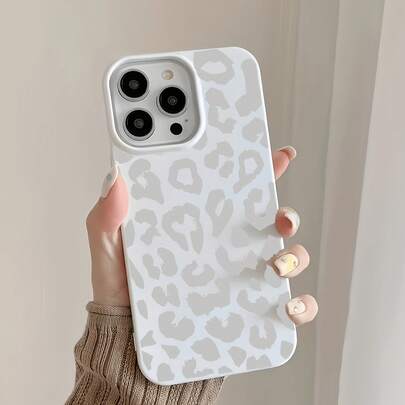 极简豹纹手机壳，浅灰色豹纹图案，白色背景