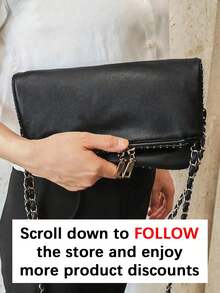 Bolso de hombro con cadena personalizado de moda clásica, minimalista y versátil, elegante y exótico, bolso cruzado ligero, adecuado para fotografía callejera, reuniones, viajes de negocios, ir al trabajo y compras. - Negro - Ver 2