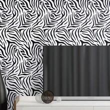 1 لفة ورق حائط لاصق ذاتي، بتصميم حديث بنمط الزيبرا، سهل التركيب، قشر والصق، بملمس شبكي، بنمط مخطط عصري، مناسب لديكور المكتب والمنزل، غرفة المعيشة وغرفة النوم، تجديد الأثاث، 60 سم * 300 سم، تغطية الحائط - أبيض وأسود - مشاهدة 7