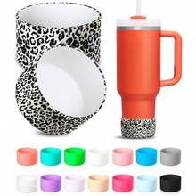 2 piezas Funda de silicona para Tumblers de 30oz y 40oz H2.0, Botellas IceFlow de 20oz y 30oz, y Botellas de 12 a 24oz. Accesorios protectores para la parte inferior de la taza, a prueba de agua y golpes, en color negro y rojo. - Leopardo - juego de 2 - Ver 1