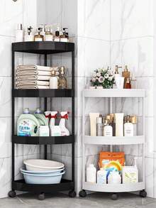 3/4/5-Tier Plastic Corner Shelf, Brushed Finish, Foldable Design, Easy Assembly, Space-Saving Triangular Rack With Wheels For Bathroom, Kitchen, Bedroom, Home & Office Storage Of Food, Tools, Cosmetics, Towels, Books - Freestanding Tiered Shelf, Shelves For Storage - White - View 6
