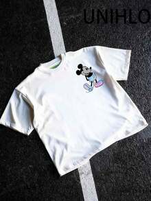Disney UNIHLO Mickey  Print  Summer Casual Versatile Pure Cotton T-Shirt Suitable For Any Place - 白色 - 查看 5