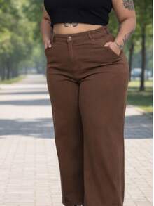 Women's Plus Size Wide Leg Jeans, Sizes 46 To 54, Very High Quality - 鏽棕色 - 查看 2