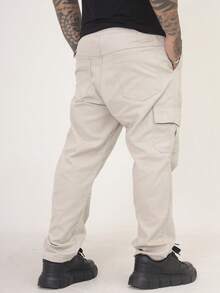 Men's Cargo Pants In Twill Fabric, Comfortable Oversized Casual Fit With 6 Pockets, Skate Style - 米色 - 查看 7