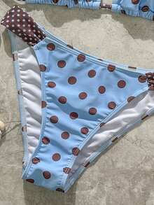 Bộ bikini chấm bi cổ điển dành cho nữ, màu xanh dương, đồ bơi thể thao, trang phục thường ngày/đi club/thanh lịch, phù hợp cho tiệc bể bơi, kỳ nghỉ, lễ hội âm nhạc, từ thành phố ra biển, phong cách Bohemian, kỳ nghỉ biển mùa xuân/hè 2023. - xanh nâu - Xem 10