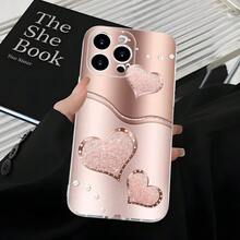 Pink Heart Pattern Winter Fashion New Shockproof Phone Case For Men & Women - شفاف - مشاهدة 4