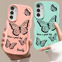 1pc Camera Hole Full Protection; Wavy Texture Comfortable Grip; Matte Anti-Slip Anti-Dirt; Cute Butterfly Pattern; Soft Case Material Compatible With IPhone 7/8/X/XR/XS Max/11/12/13/14/15/16/17 Pro Max, A14/A15/A16/A17/A04/A05/A06/A07/A54/A55/A56/A34/A35A/36/S25/S25Plus/S25Ultra, A54, Moto G13/14/15 Soft Full Coverage Phone Case - Wavy Green - View 5