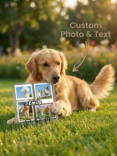 1pc Personalized Customized Pet Photo Acrylic Square Plaque, Customized Pet Name Commemorative Ornament, Transparent Acrylic Desktop Decoration, Pet Commemorative Gift, Pet Death Commemoration, Birthday Gift, Valentine'S Day Gift, For Pet Owners, Cat And Dog Enthusiasts, Living Room, Study Room, Bedroom Desktop Decoration, Warm Home Decoration