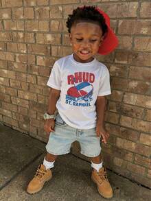 1pc Infant/Toddler Boys' Creative Cartoon Graphic Letter Slogan Print Basic Round Neck Short Sleeve T-Shirt, Casual & Fashionable - White - View 1