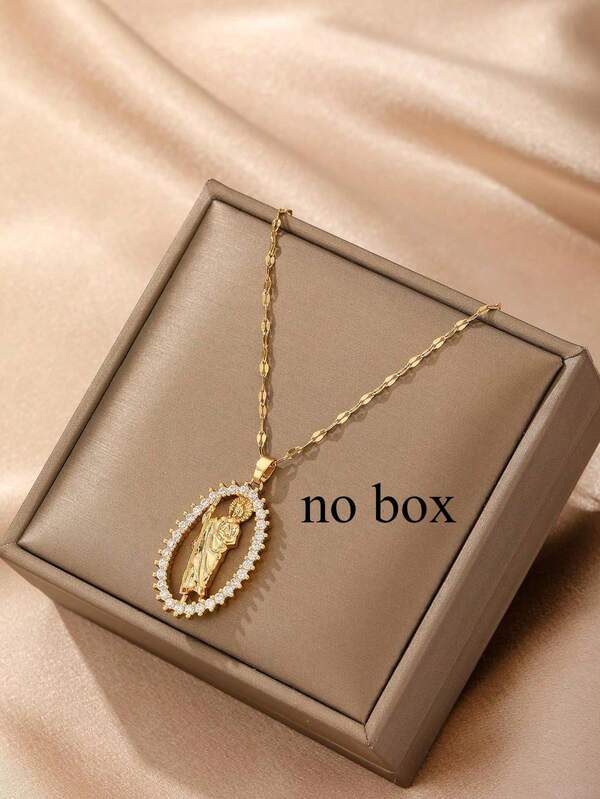 1件不锈钢玛丽吊坠项链，创意设计简约奢华复古风格，经典时尚休闲，适合情人节、斋月、节日、日常佩戴、派对、送礼（OPP袋包装盒仅用于拍摄）
