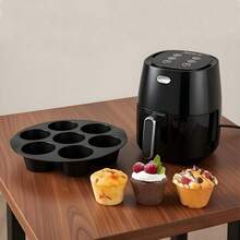 Silicone Muffin Pans For Air Fryer 7 Cavity Muffin Tray Cupcake Pan Nonstick Brownie Cake Mold Round Pudding Recipe Tray Bakeware Baking Equipment - Black - View 9