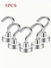 1/5pcs Strong Magnetic Hooks, Bag Organizer Hook, Powerful Neodymium Metal Magnets With Magnetic Hooks For Hanging, Kitchen Accessories, Kitchenware Storage Hooks, Magnetic Hooks For Cruise Ship Camping Grill Kitchen Fridge Garage Walls, Hang Bags, Hangers, Keys, Travel Essentials, School Accessories Back To School University Students - Silver - View 12