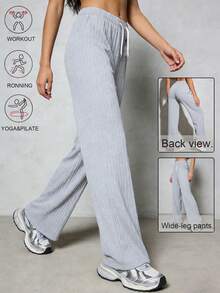 Women's Casual Soft Straight Leg Pants, High Waist Drawstring Slimming, Drapey Comfortable Pants For Indoor & Outdoor Wear Spring - Grey - View 1
