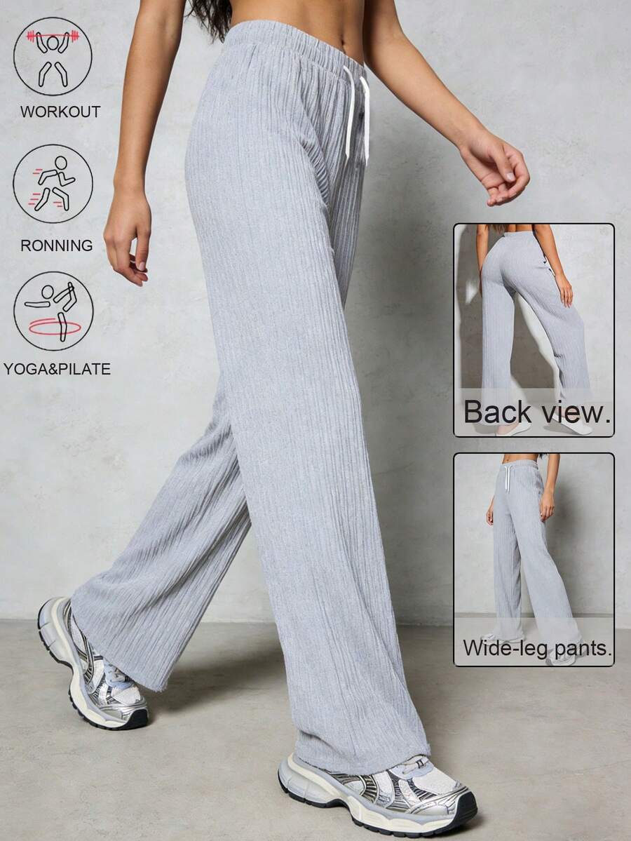 Women's Casual Soft Straight Leg Pants, High Waist Drawstring Slimming, Drapey Comfortable Pants For Indoor & Outdoor Wear Spring - Grey - View 1