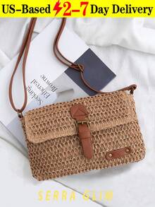 Retro-Chic Woven Tote Bag Beach Vacation Straw Crossbody Bag Summer Casual Messenger Bag Vintage Rustic Handbag Forest Cottagecore Handbag Inspired Woven Bag-Perfect For Beach Trips Vacations Commuting Parties Birthday Gifts Valentine's Day Gifts Mother's Day Gifts - 小號卡其色 - 查看 12