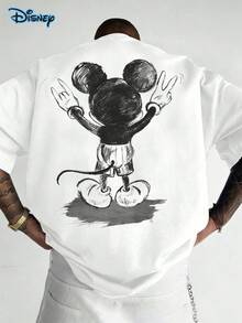 Disney Mickey Mouse Cotton T-Shirt, Funny Shirts, Mickey Mouse T-Shirt, Creative And Versatile, Unisex T-Shirt, Graphic Tees Men, 220g Pure Cotton Disney Printed Round Neck Short Sleeved T-Shirt, Suitable For Family Travel, Gatherings, Streetwear, Daily Wear And Vacations, Couple Outfit, Men's Summer Clothes, Gift - White - View 3