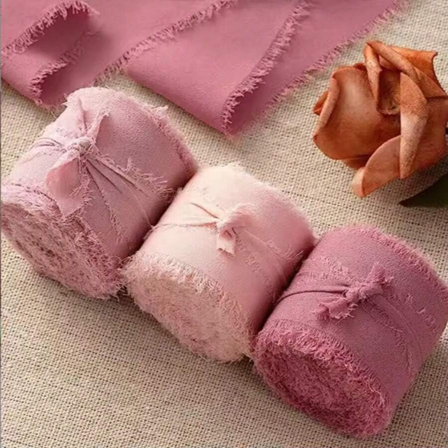 Romantic Pink Chiffon Ribbon, 3-Roll Set For Valentine's Day Decor - 彩色 - 查看 1