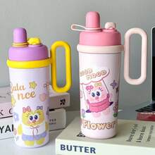 1pc Cartoon 316 Stainless Steel Insulated Coffee Cup, Large Capacity Straw Tumbler With Handle, Suitable For Valentine's Day, Spring Festival, Father's Day, Mother's Day, Teacher's Day, New Year, Qixi Festival, Halloween, Easter, National Day, Children's Day, Women's Day, And Other Occasions - Multicolor - View 3