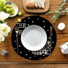 Easter Egg/Bunny Place Mat Creative Spring Round Dinner Table Mat For Home Kitchen Decor - 黑色 - 查看 3