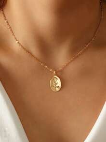 1 pieza Collar con colgante de flor minimalista y elegante en color dorado, adecuado para uso diario, citas y fiestas - Amarillo Oro - Ver 5