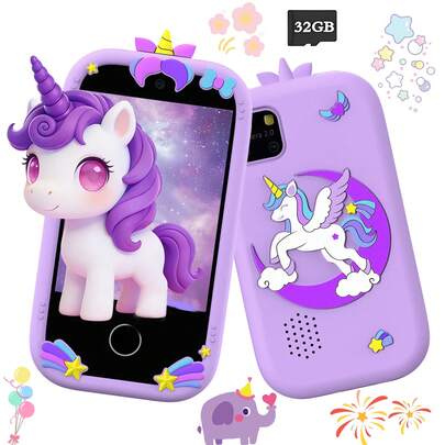 2026新款儿童智能手机玩具，2.8英寸触摸屏，双摄像头，32GB存储卡，教育游戏，音乐播放器和手电筒，多语言，寓教于乐玩具，圣诞节和生日礼物，适合男孩女孩