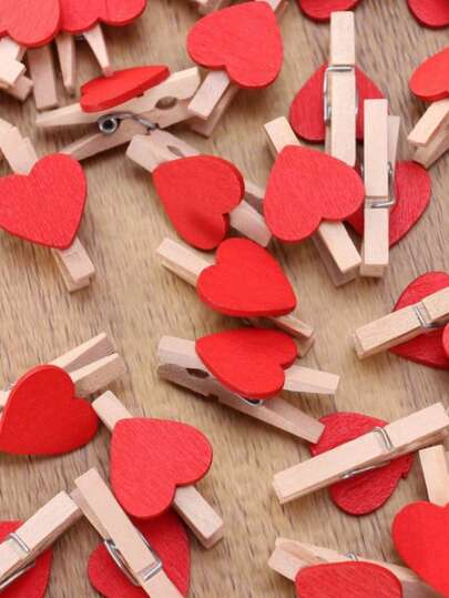 1/20/50pcs Colorful Mini Wooden Clips - Red Heart Shaped Colored Clips, Suitable For Photos, Crafts And DIY Projects - Birthday Party, Wedding, Holiday Wall Decor, Reusable And Space-Saving