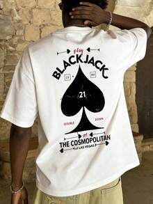 FRACTYR 男士夏季时尚简约街头扑克爱心印花圆领短袖T恤 | 基础款街头休闲百搭上衣，男友/老公礼物 - 白色 - 查看 4