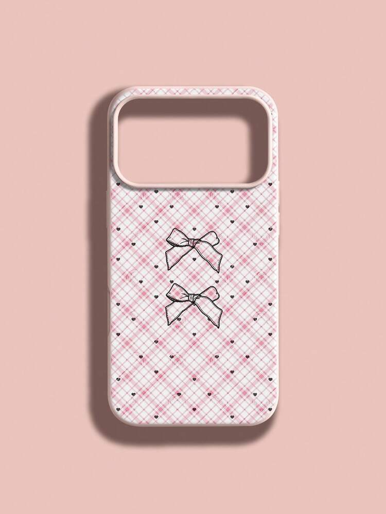 1个格子爱心图案液态硅胶防震手机壳，兼容 Xs/Xs Max/Xr/11/12/13/14/15/16 Pro/Pro Max/14/15/16 Plus/17，可作为节日礼物，男女通用 - 粉色 - 查看 2