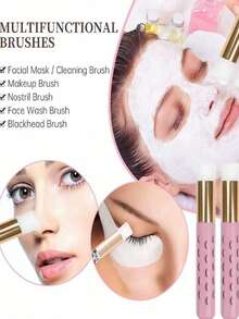 3Pcs Eyelash Extension Set/Eyelash Cleaning Set: 250ml Plastic Eyelash Cleaning Bottle,+2 Eyelash Cleaning Brushes, Multifunctional Cleaning Bottle Can Be Used To Hold Tattoo Solution, Nose Blackhead Cleansing Shampoo Brush - Multicolor - View 2