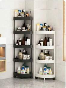 3/4/5-Tier Plastic Corner Shelf, Brushed Finish, Foldable Design, Easy Assembly, Space-Saving Triangular Rack With Wheels For Bathroom, Kitchen, Bedroom, Home & Office Storage Of Food, Tools, Cosmetics, Towels, Books - Freestanding Tiered Shelf, Shelves For Storage - White - View 10