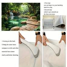 2D Door Curtain Tapestry, 3D Forest Pond Landscape Tapestry – Vibrant Wall Art Adorned With Greenery, Stone Paths, And Waterfalls, Suitable Living Room, Bedroom, Or Outdoor Decoration, Outdoor|Luxurious Style|Immersive Decoration, Courtyard Art - 彩色 - 查看 10