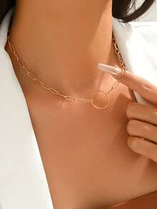 1pc Stainless Steel Circle Pendant Necklace, Minimalist Elegant Versatile Pendant Necklace For Commuting - Necklace - View 2