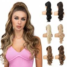 28英寸抽绳马尾假发 - 耐热长款蓬松波浪卷发女士合成假发，适合日常佩戴和节日派对 - 彩色 - 查看 7