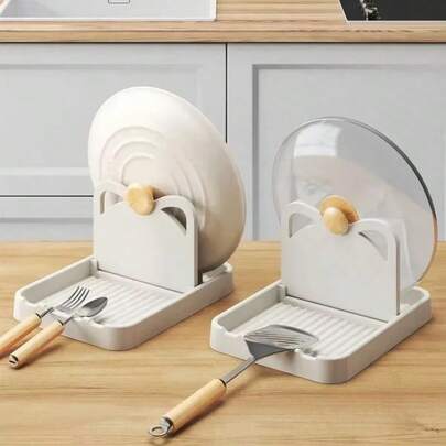 Yaratıcı Kedi Kulağı Çok Fonksiyonlu Tencere Kapağı Rafı/Kaşık Tutucu/Tencere Kapağı Spatulası/Mutfak Aksesuarı, Katlanabilir Dikey Tezgah Üstü veya Duvara Monte Edilebilir Kepçe Düzenleyici, Sağlam Tencere Kapağı Tutucu, Tezgah Üstü Saklama Rafı, Mutfak Gereçleri Tutucu, Mutfak Aleti