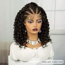 13x4蕾丝前假发，编织真人发假发，编织波波头假发，女士非洲卷发真人发假发，预拔毛透明蕾丝 - Natural Black - 查看 2