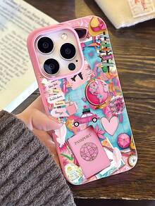 1pc Car Map Travel Element Collage Pattern Liquid Soft Phone Case, Compatible With IPhone 16/16Pro/16Plus/15/15ProMax/15Pro/11/12/13/14ProMax/11Pro/11ProMax/12Pro/12ProMax/13Pro/13ProMax/14Pro/14ProMax, Creative Elegant Design - Multicolor - View 1