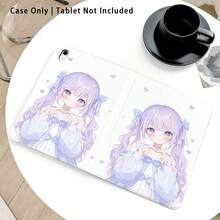 1個翻蓋式桌上型保護殼，附筆槽，可愛女孩圖案，相容於 Honor 8/9/10、Honor GT 11.5吋/X7/X8A/X9/X8Pro/X9Pro/V9/V8 Pro、MatePad Se 11吋/MatePad 11吋/11.5吋、MatePad Pro、Apple 第10代/11 2025 (A16)、A9/A9+/A11/S11/S10 FE+，自動休眠/喚醒功能，開學、情人節、節日完美禮物 - 彩色 - 查看 5